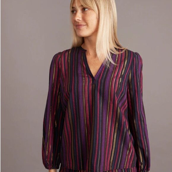 Marine Layer Jamie Banded Collar Top in Lurex Multi Stripe - Picture 4 of 7